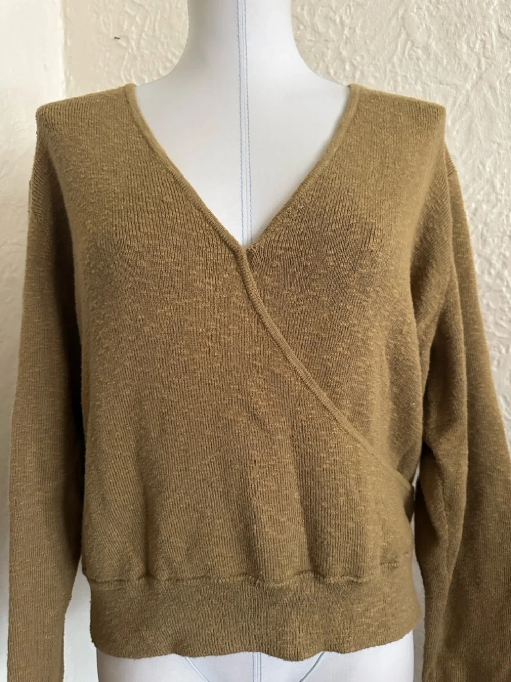 Madewell Wrap Front Pullover Sweater Spiced Olive Brass 2X